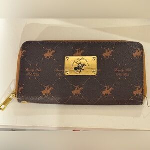 Vintage Beverly Hills Polo Club Brown and Gold  Zip Wallet